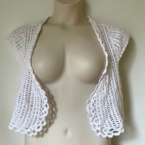 White Crochet Open Knit Shrug Cropped Cardigan